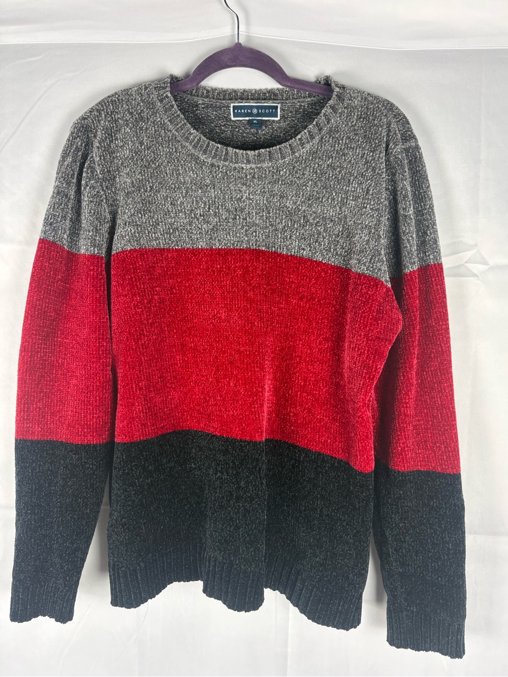 Woman’s thick chunky knit contrast color block warm cozy pullover sweater XL